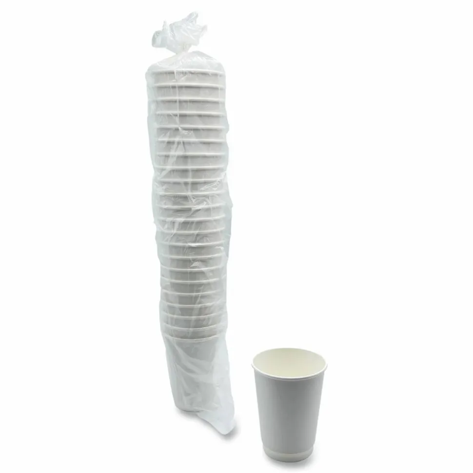 Boardwalk Paper Hot Cups, Double-Walled, 12 oz, White, 500/Carton