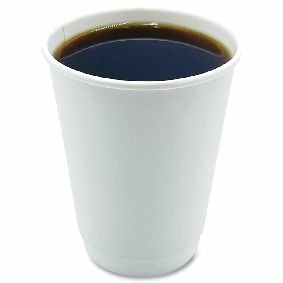 Boardwalk Paper Hot Cups, Double-Walled, 12 oz, White, 500/Carton