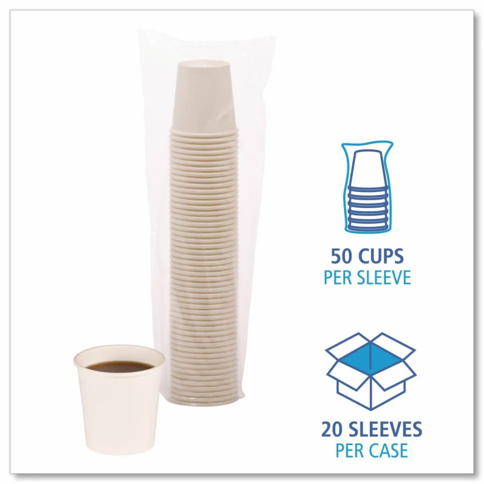 Boardwalk Paper Hot Cups, 4 oz, White, 50/Sleeve, 20 Sleeves/Carton