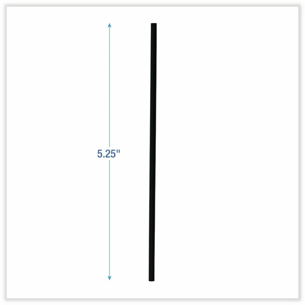 Boardwalk Single-Tube Stir-Straws, 5.25", Polypropylene, Black, 1,000/Pack, 10 Packs/Carton