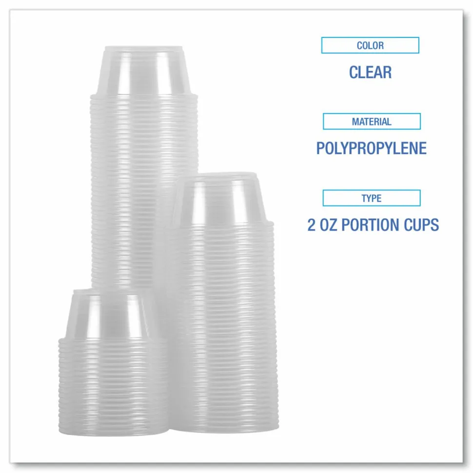 Boardwalk Souffle/Portion Cups, 2 oz, Plastic, Clear, 125/Sleeve, 20 Sleeves/Carton