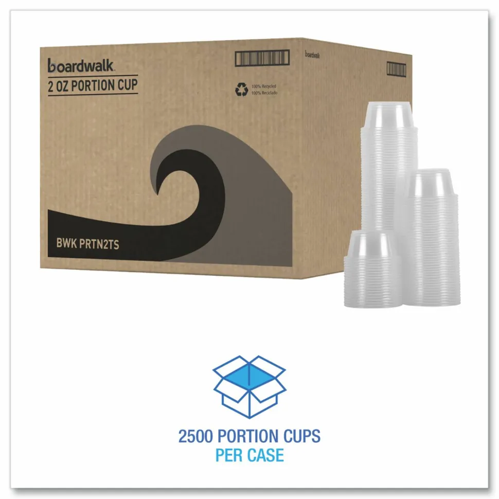 Boardwalk Souffle/Portion Cups, 2 oz, Plastic, Clear, 125/Sleeve, 20 Sleeves/Carton
