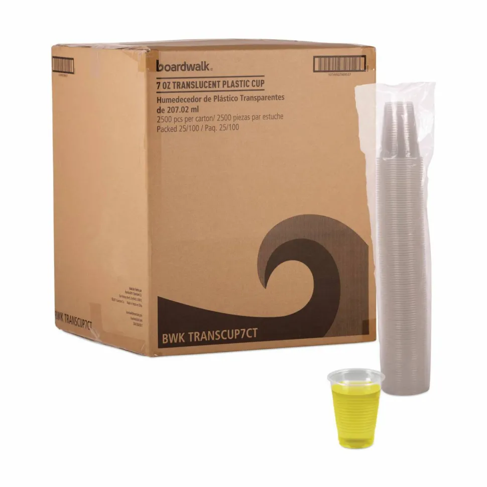 Boardwalk Translucent Plastic Cold Cups, 7 oz, 100/Sleeve, 25 Sleeves/Carton