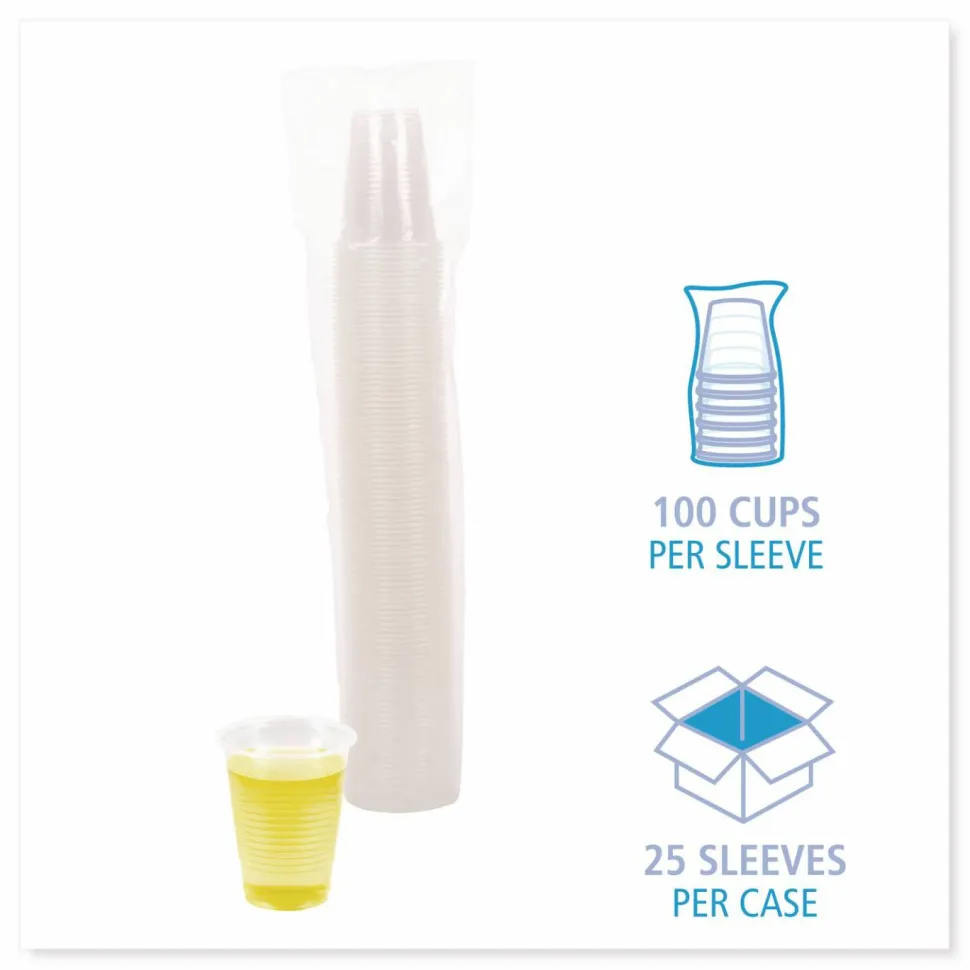 Boardwalk Translucent Plastic Cold Cups, 7 oz, 100/Sleeve, 25 Sleeves/Carton