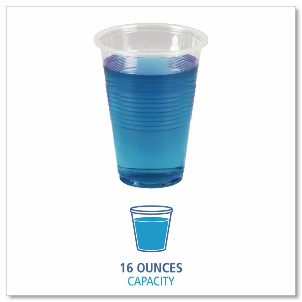 Boardwalk Translucent Plastic Cold Cups, 16 oz, 50/Sleeve, 20 Sleeves/Carton