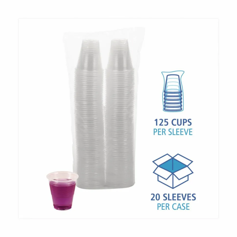 Boardwalk Translucent Plastic Cold Cups, 3 oz, 125/Sleeve, 20 Sleeves/Carton