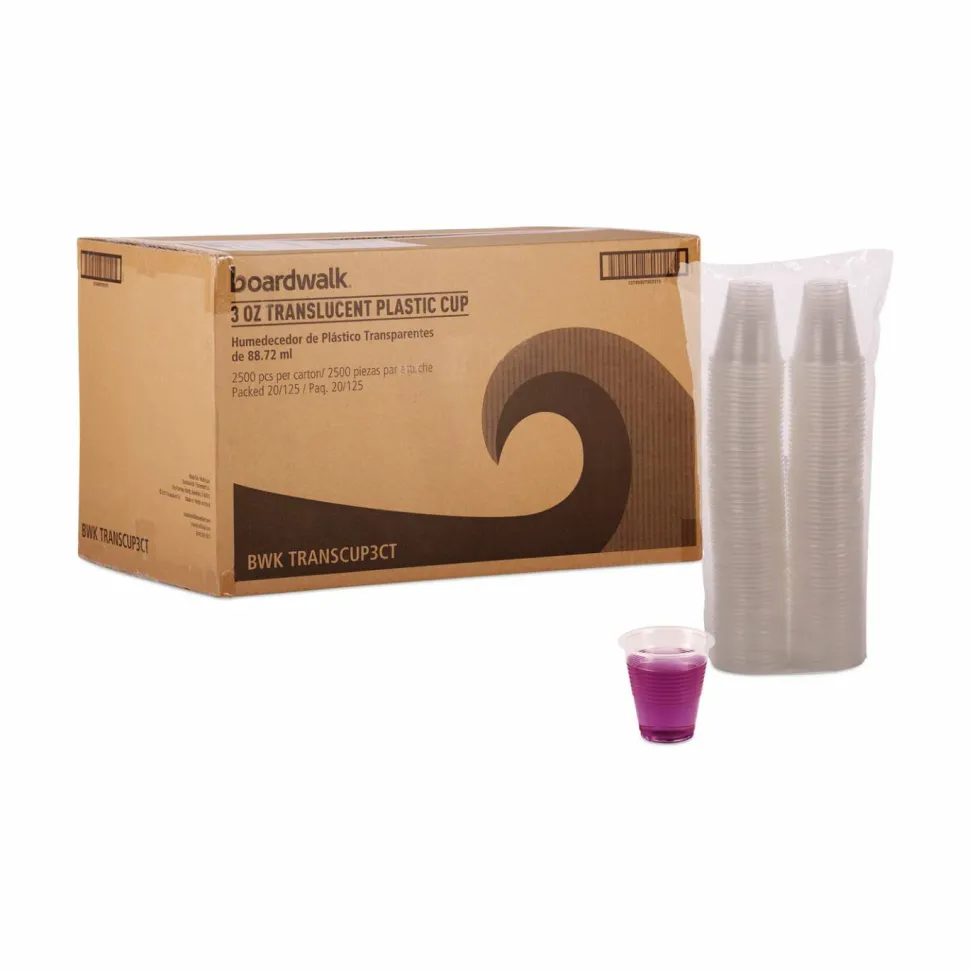 Boardwalk Translucent Plastic Cold Cups, 3 oz, 125/Sleeve, 20 Sleeves/Carton