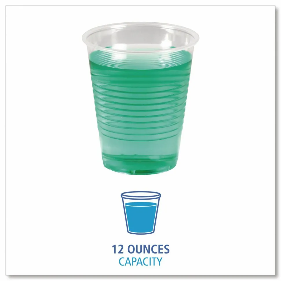 Boardwalk Translucent Plastic Cold Cups, 12 oz, 50/Sleeve, 20 Sleeves/Carton