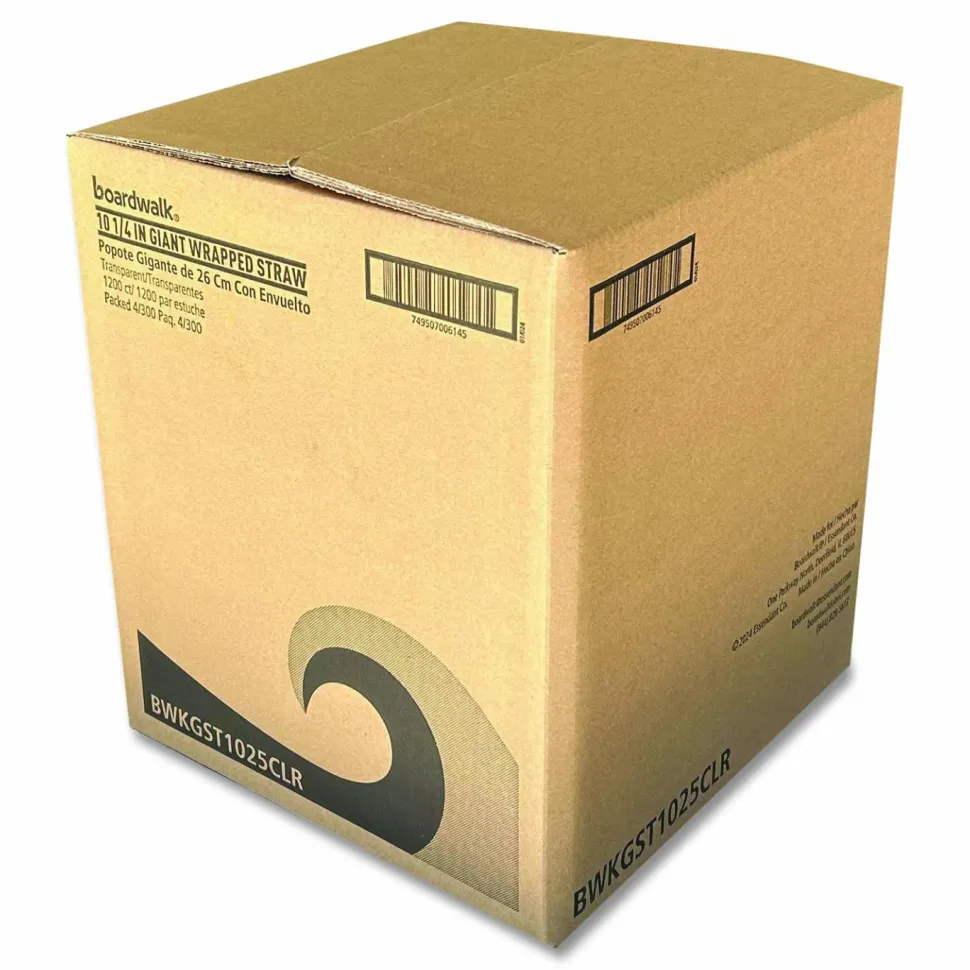 Boardwalk Wrapped Giant Straws, 10.25", Polypropylene, Red, 300/Pack, 4 Packs/Carton