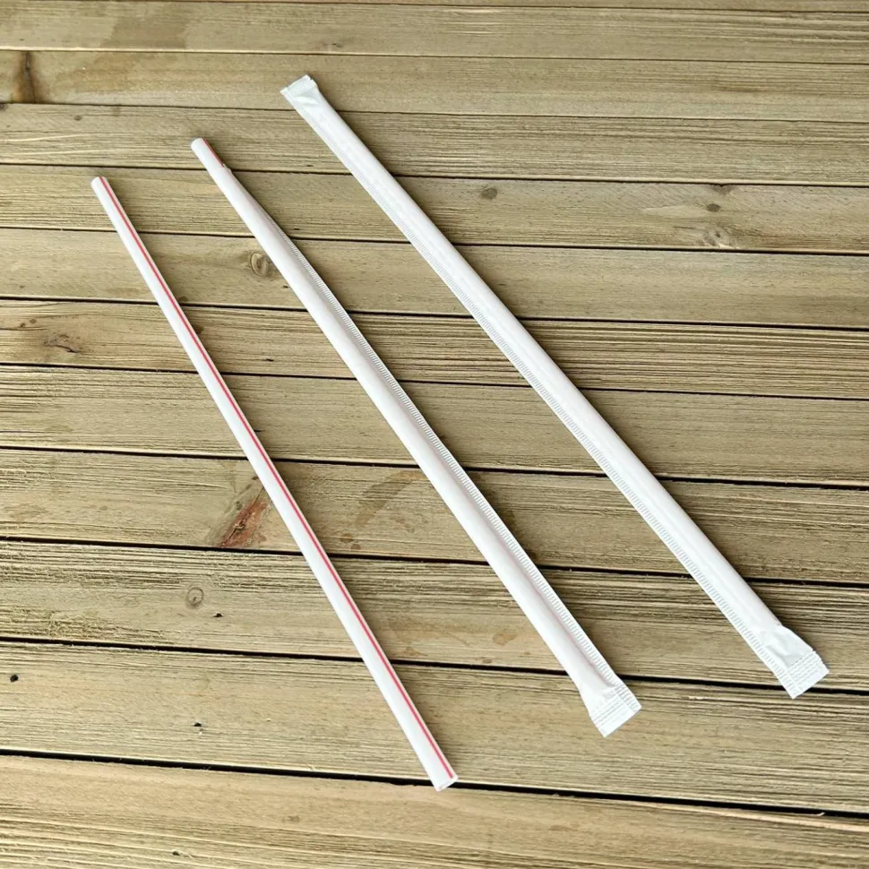 Boardwalk Wrapped Giant Straws, 10.25", Polypropylene, Red/White Striped, 300/Pack, 4 Packs/Carton