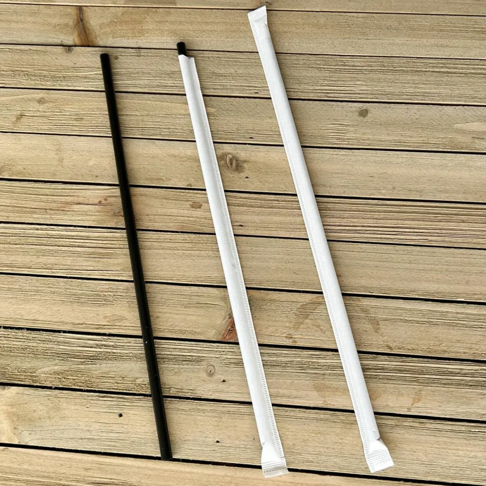 Boardwalk Wrapped Giant Straws, 10.25", Polypropylene, Black, 300/Pack, 4 Packs/Carton
