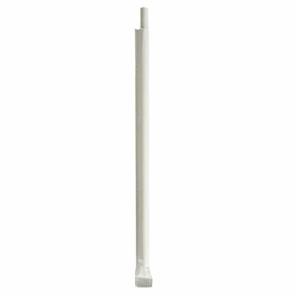 Boardwalk Wrapped Jumbo Paper Straws, 7.75", Paper, White, 320/Pack, 4 Packs/Carton
