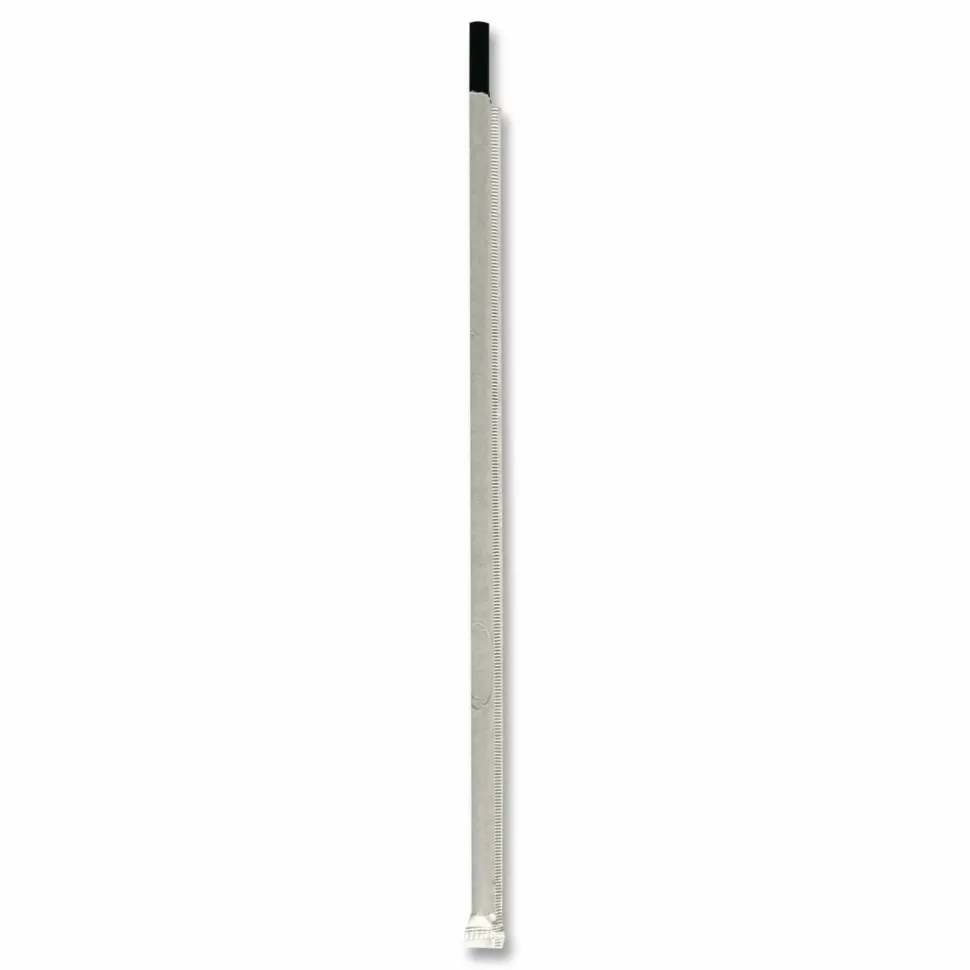 Boardwalk Wrapped Jumbo Straws, 10.25", Polypropylene, Black, 500/Pack, 4 Packs/Carton