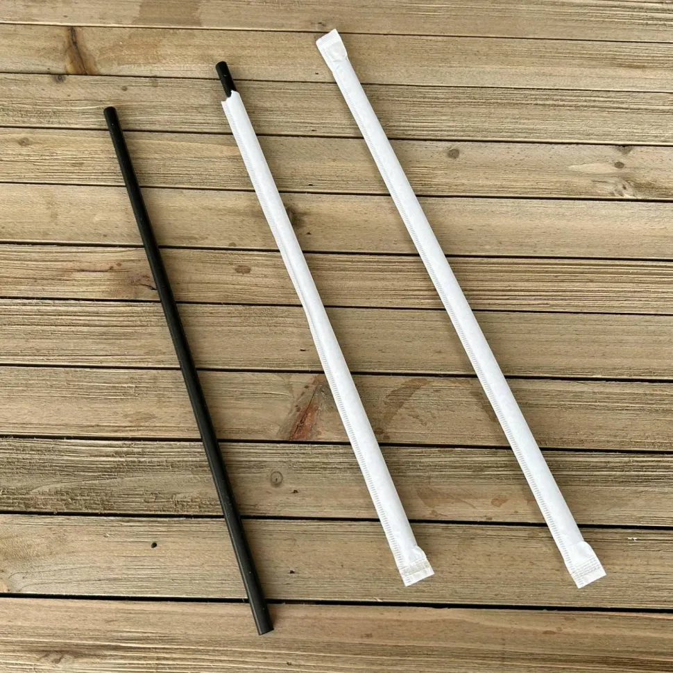 Boardwalk Wrapped Jumbo Straws, 10.25", Polypropylene, Black, 500/Pack, 4 Packs/Carton