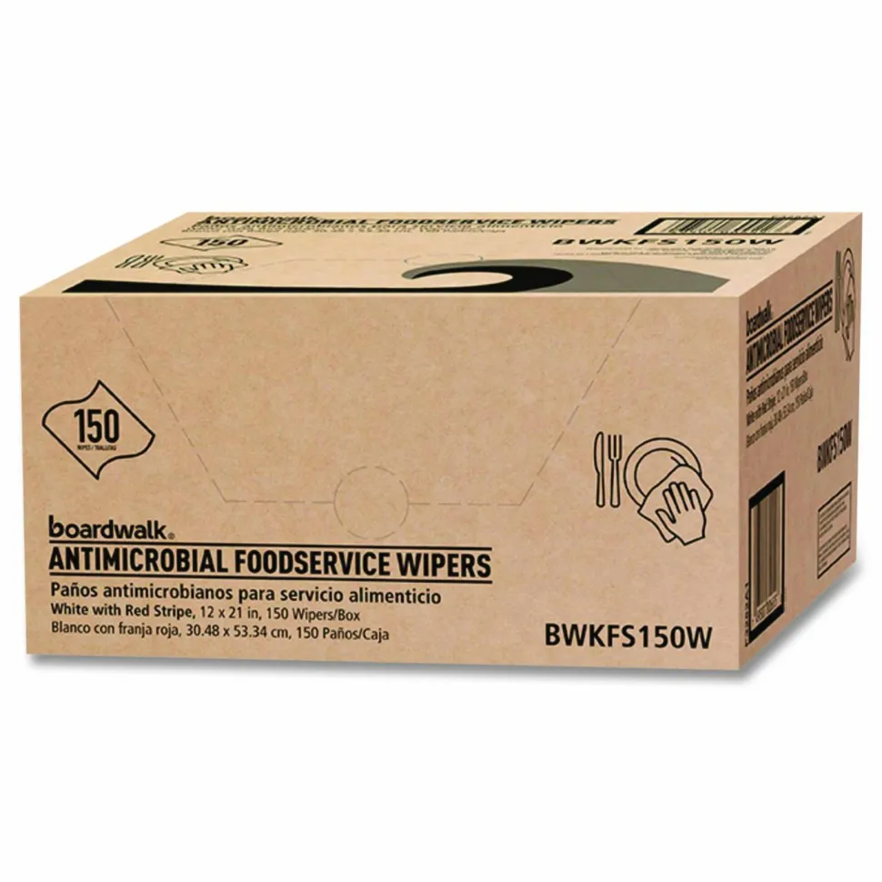 Boardwalk Antimicrobial Foodservice Wipers, 1-Ply, 12 x 21, Red/White, 150/Carton
