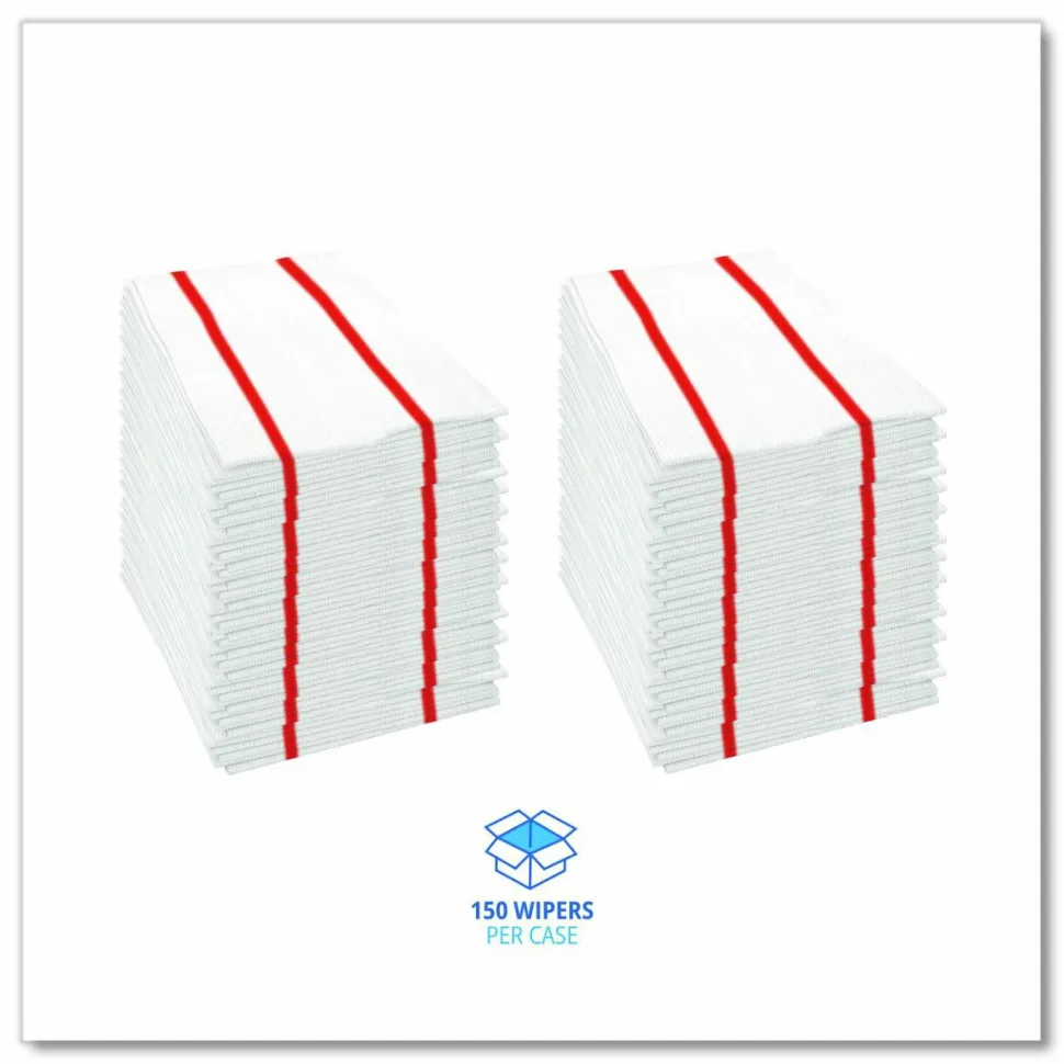 Boardwalk Antimicrobial Foodservice Wipers, 1-Ply, 12 x 21, Red/White, 150/Carton
