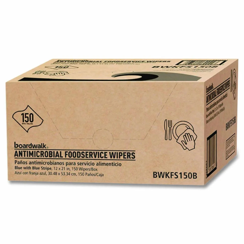 Boardwalk Antimicrobial Foodservice Wipers, 1-Ply, 12 x 21, Blue, 150/Carton