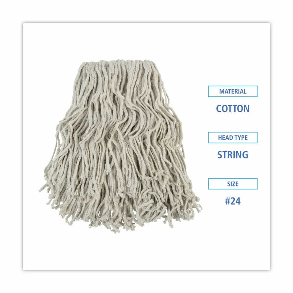 Boardwalk Banded Cotton Mop Head, #24, White, 12/Carton