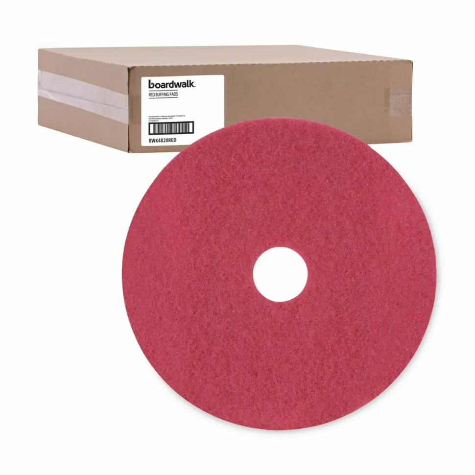 Boardwalk Buffing Floor Pads, 20" Diameter, Red, 5/Carton