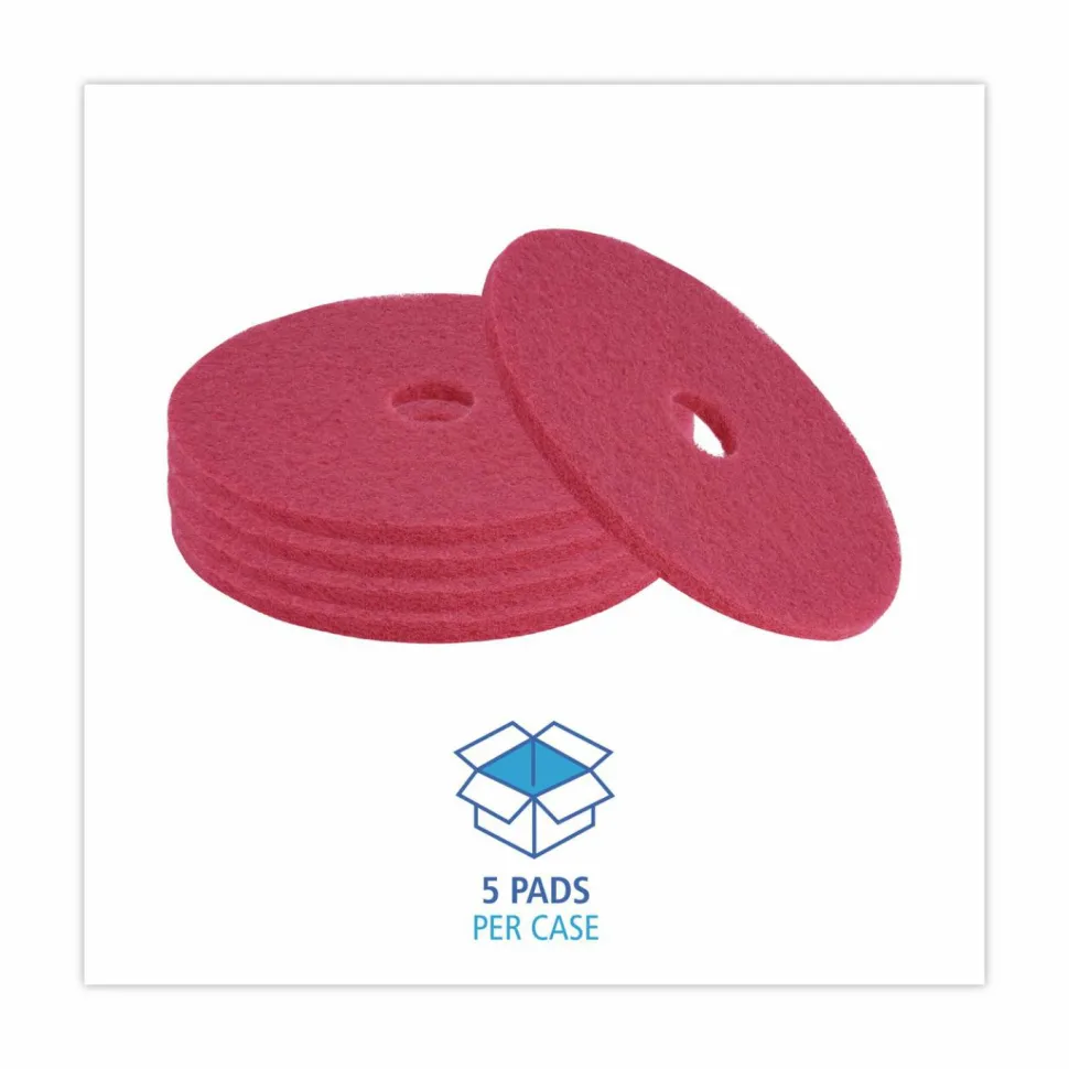 Boardwalk Buffing Floor Pads, 20" Diameter, Red, 5/Carton
