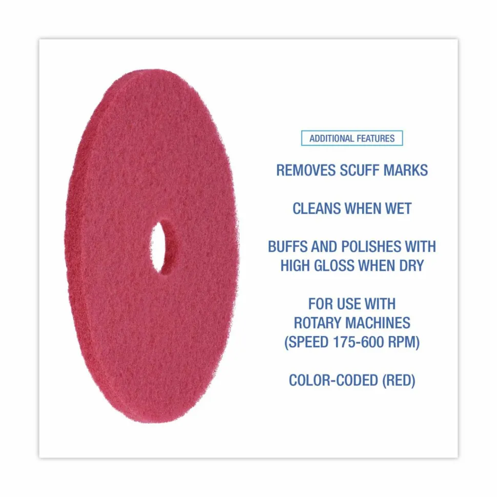 Boardwalk Buffing Floor Pads, 20" Diameter, Red, 5/Carton