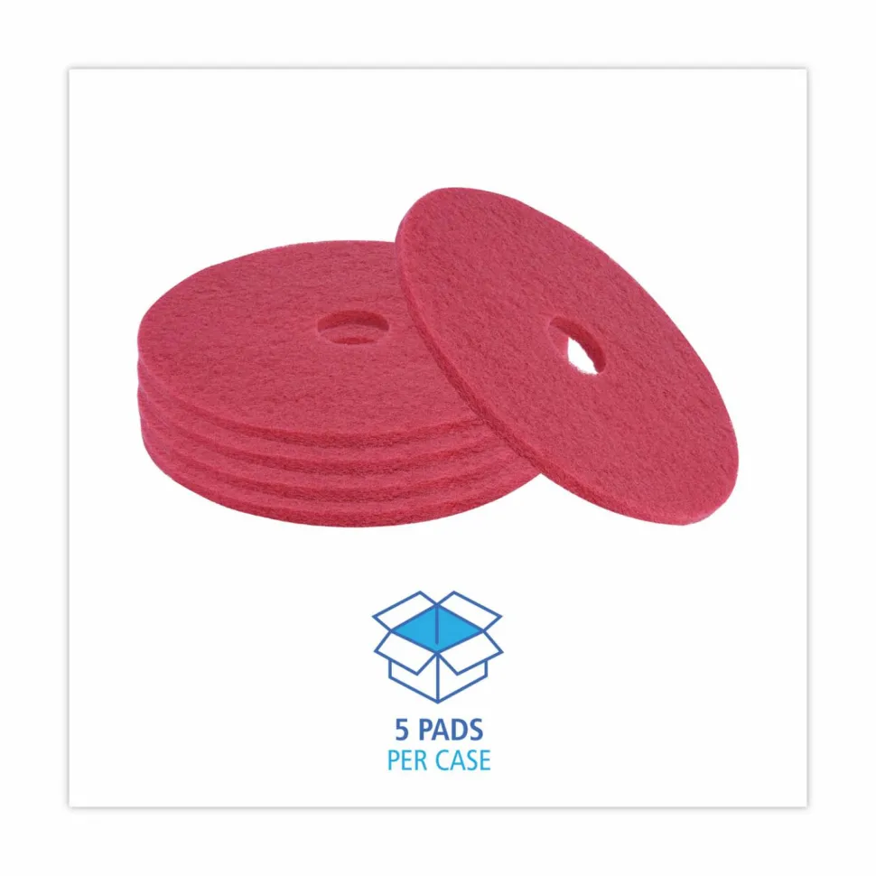 Boardwalk Buffing Floor Pads, 19" Diameter, Red, 5/Carton