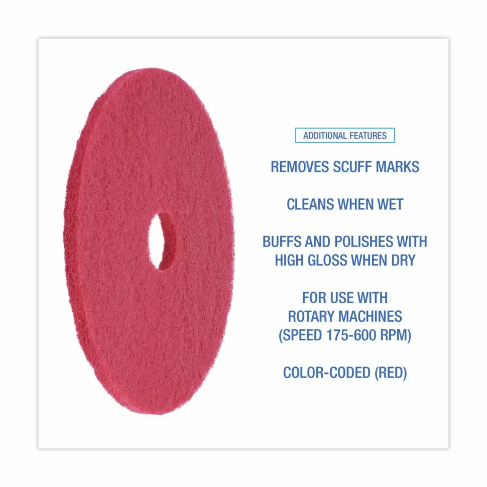Boardwalk Buffing Floor Pads, 19" Diameter, Red, 5/Carton