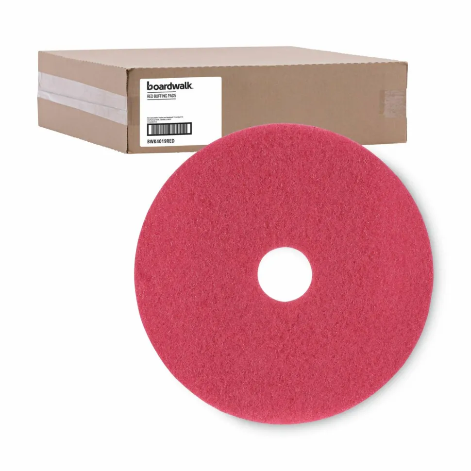 Boardwalk Buffing Floor Pads, 19" Diameter, Red, 5/Carton