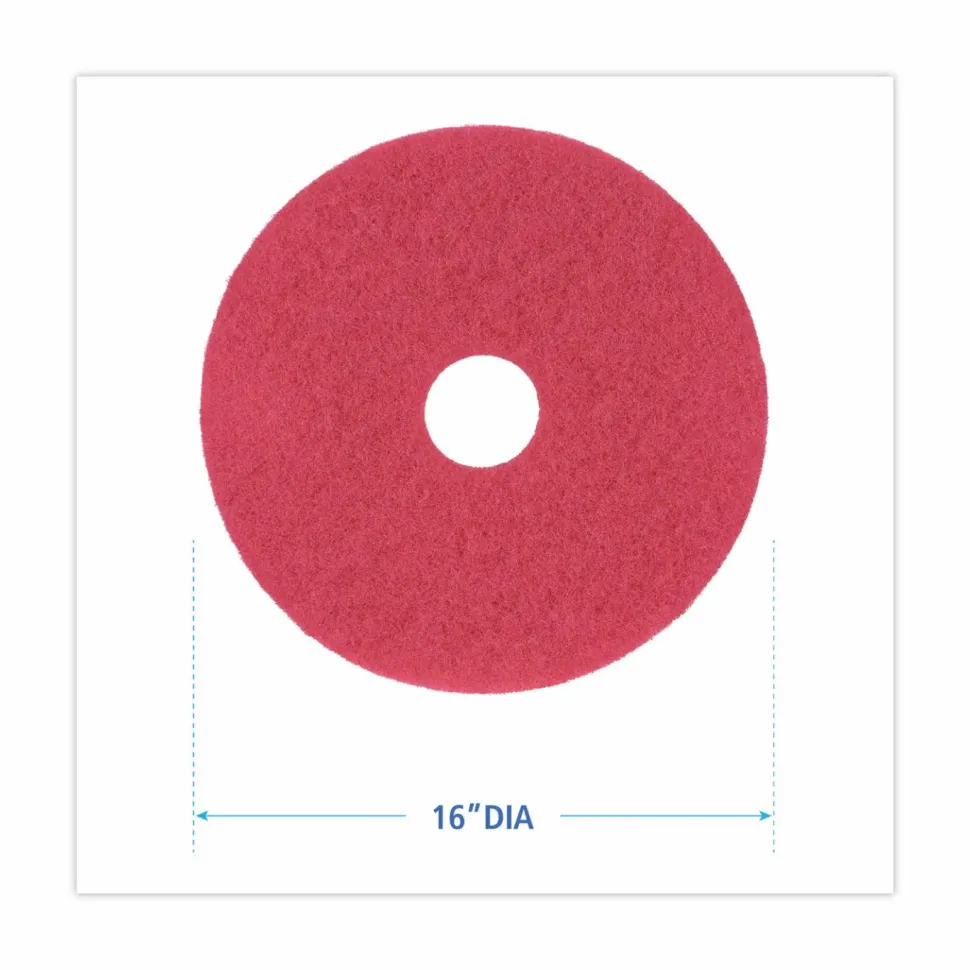 Boardwalk Buffing Floor Pads, 16" Diameter, Red, 5/Carton