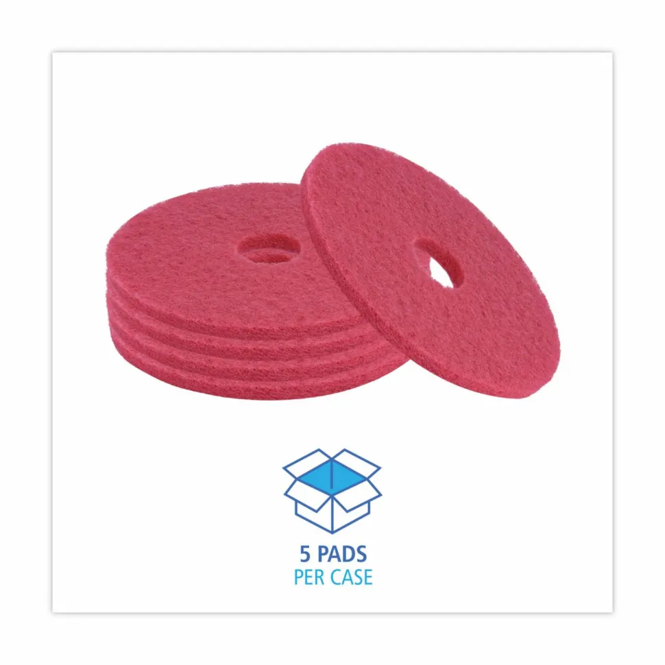 Boardwalk Buffing Floor Pads, 16" Diameter, Red, 5/Carton