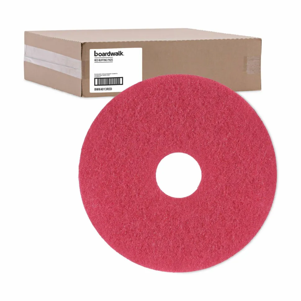 Boardwalk Buffing Floor Pads, 13" Diameter, Red, 5/Carton
