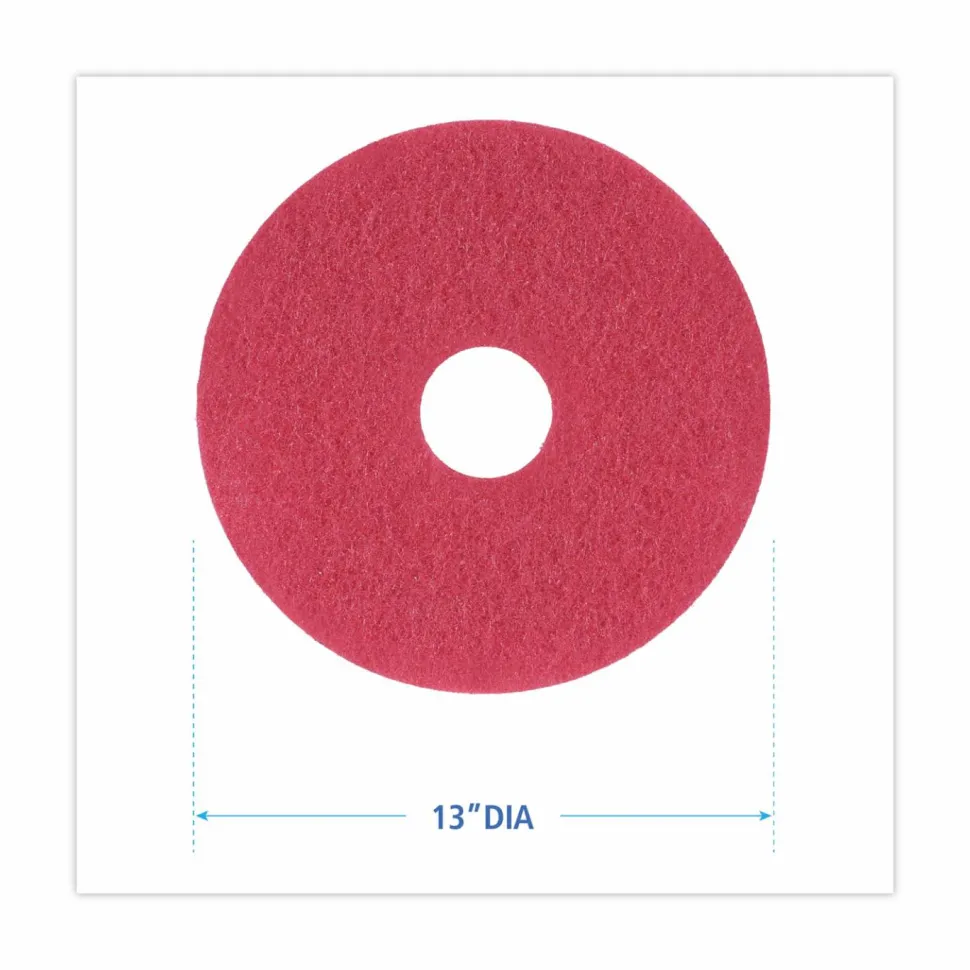 Boardwalk Buffing Floor Pads, 13" Diameter, Red, 5/Carton