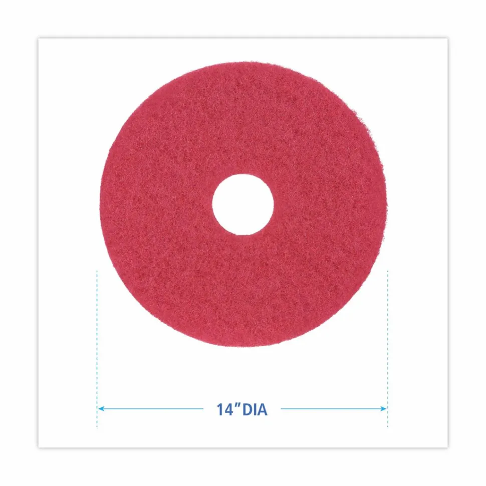 Boardwalk Buffing Floor Pads, 14" Diameter, Red, 5/Carton