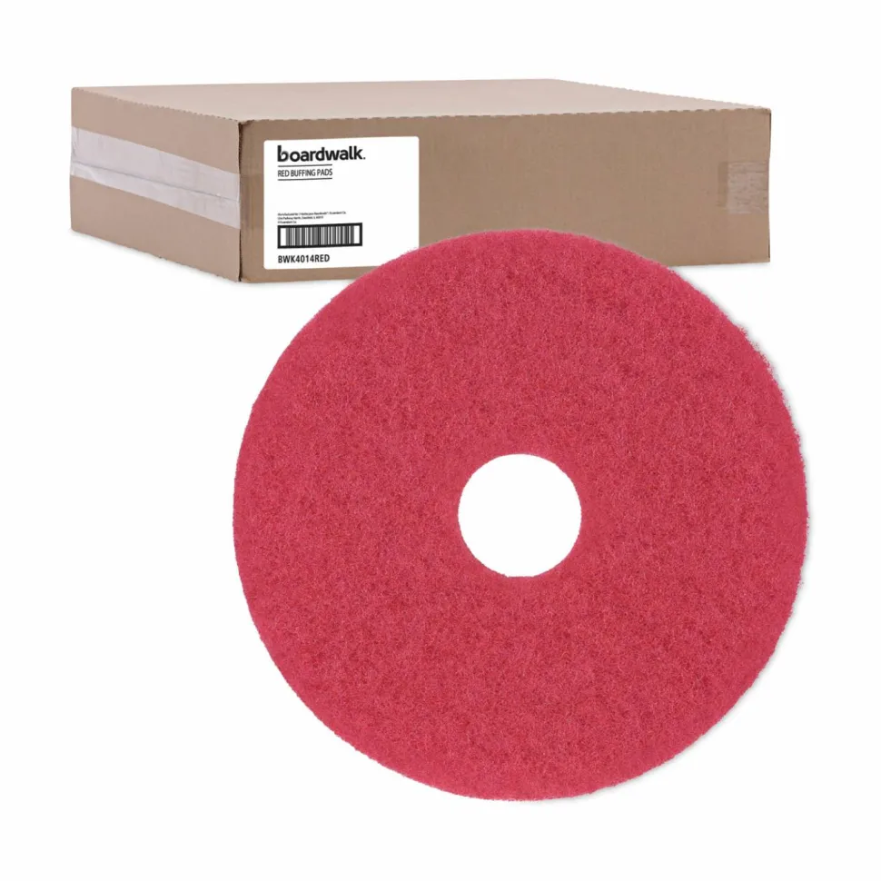Boardwalk Buffing Floor Pads, 14" Diameter, Red, 5/Carton
