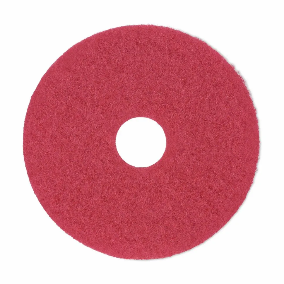 Boardwalk Buffing Floor Pads, 14" Diameter, Red, 5/Carton