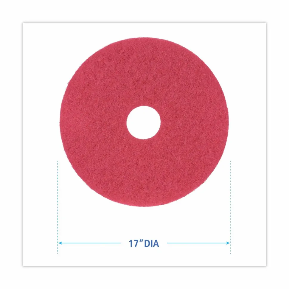 Boardwalk Buffing Floor Pads, 17" Diameter, Red, 5/Carton