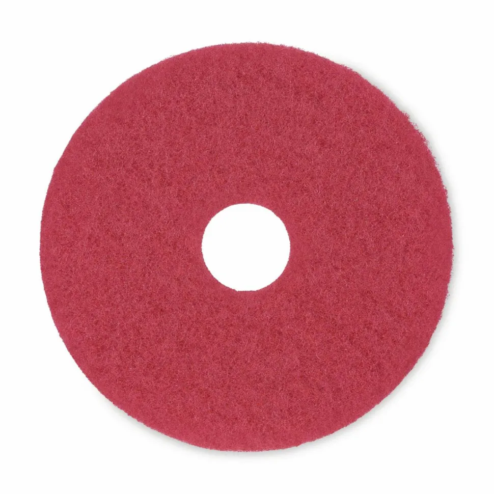 Boardwalk Buffing Floor Pads, 15" Diameter, Red, 5/Carton