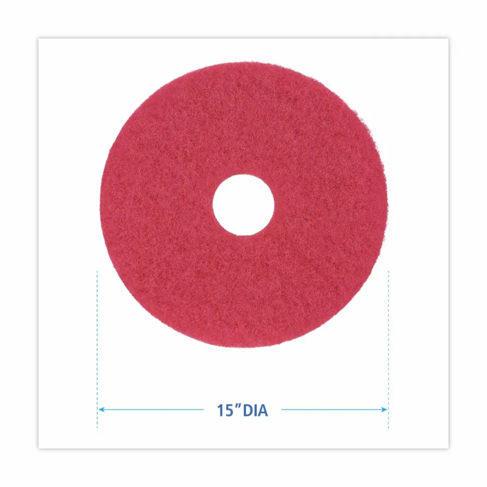 Boardwalk Buffing Floor Pads, 15" Diameter, Red, 5/Carton