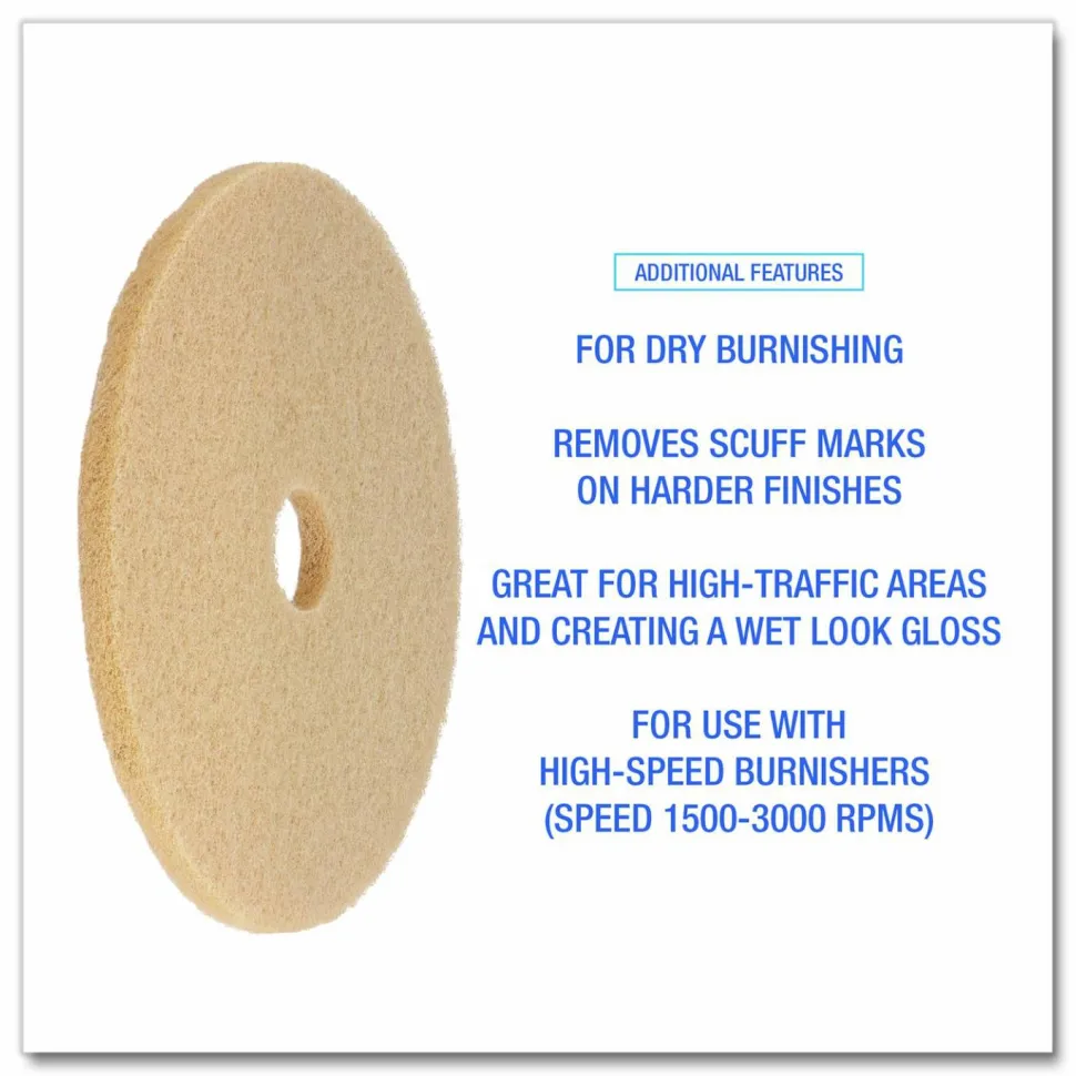 Boardwalk Burnishing Floor Pads, 19" Diameter, Tan, 5/Carton