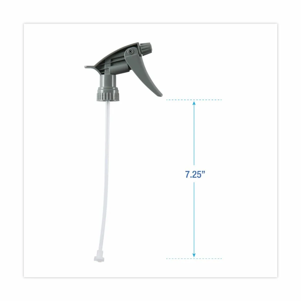 Boardwalk Chemical-Resistant Trigger Sprayer 320CR, 7.25" Tube, Fits 16 oz to 24 oz Bottles, Gray, 24/Carton