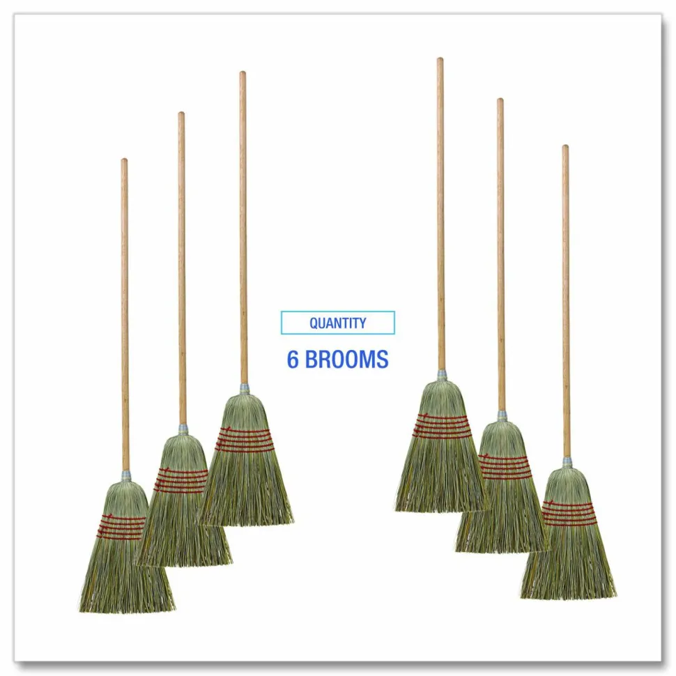Boardwalk Corn/Fiber Brooms, Corn/Yucca Bristles, 53.5" Overall Length, Natural, 6/Carton