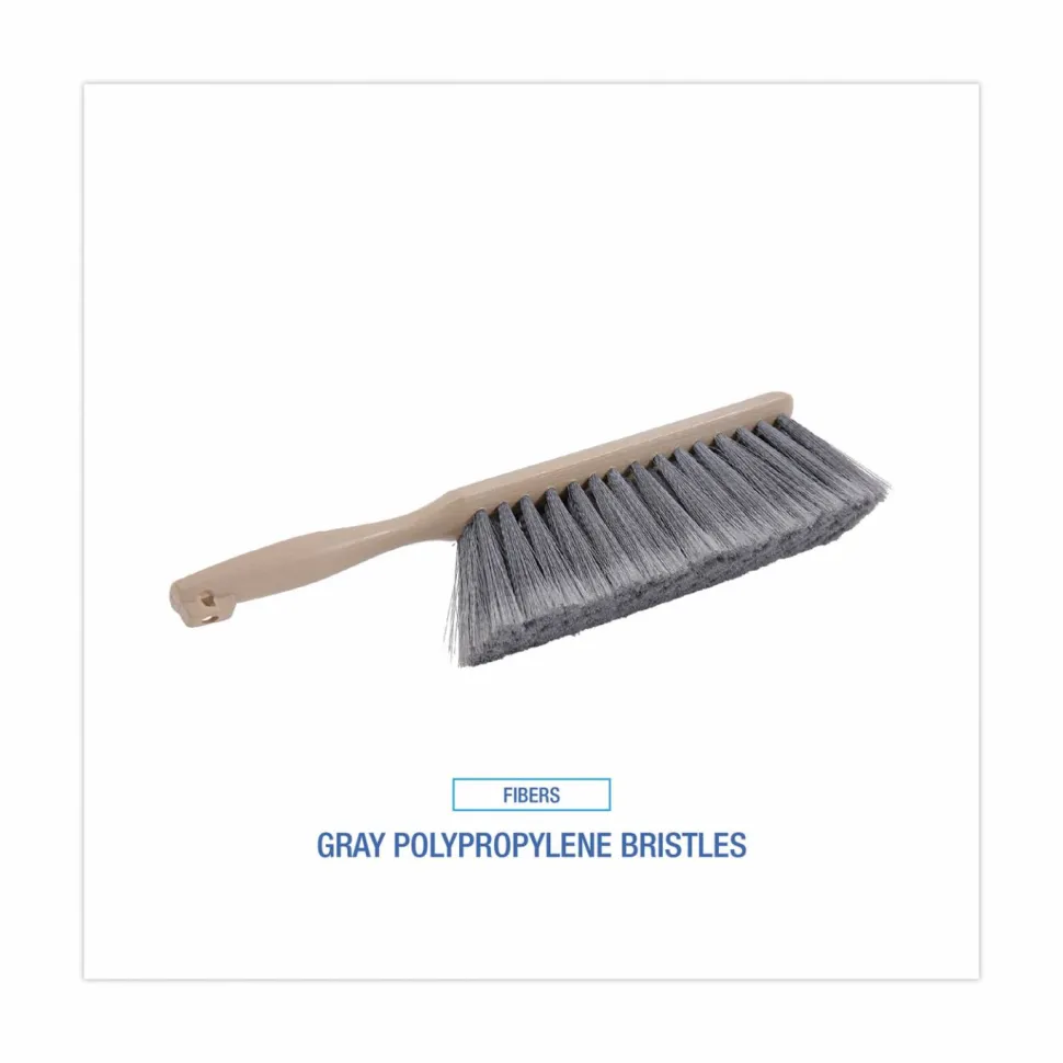 Boardwalk Counter Brush, Gray Flagged Polypropylene Bristles, 4.5" Brush, 3.5" Tan Plastic Handle