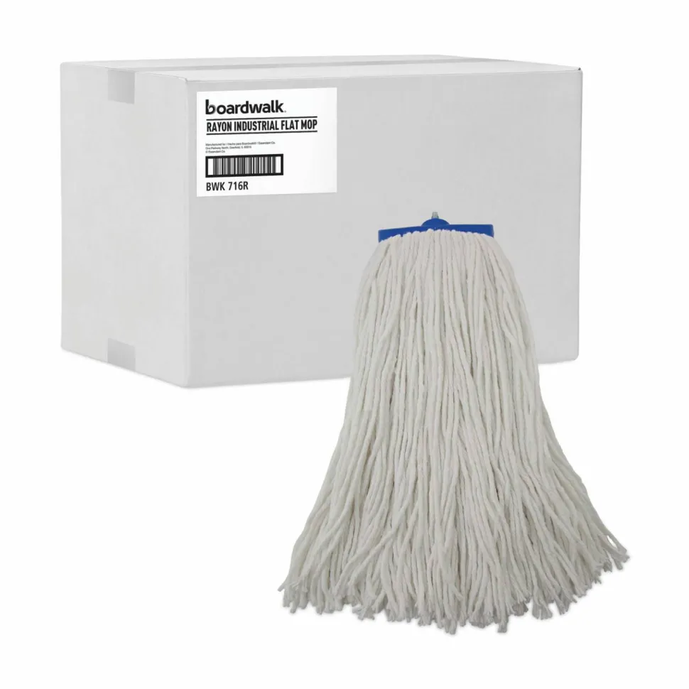 Boardwalk Cut-End Lie-Flat Wet Mop Head, Rayon, 16oz, White, 12/Carton