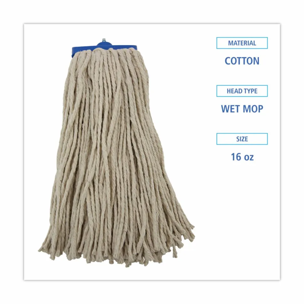 Boardwalk Cut-End Lie-Flat Wet Mop Head, Cotton, 16oz, White