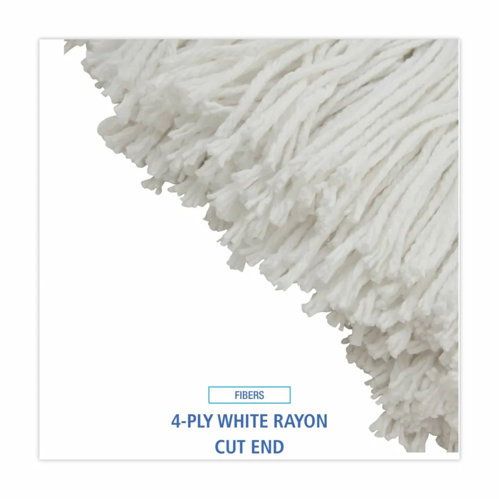 Boardwalk Cut-End Lie-Flat Wet Mop Head, Rayon, 24oz, White, 12/Carton