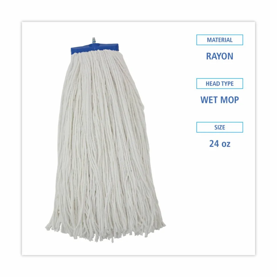 Boardwalk Cut-End Lie-Flat Wet Mop Head, Rayon, 24oz, White, 12/Carton
