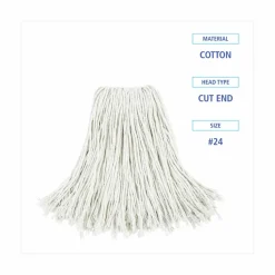 Boardwalk Cut-End Wet Mop Head, Cotton, #24, White 12/Carton