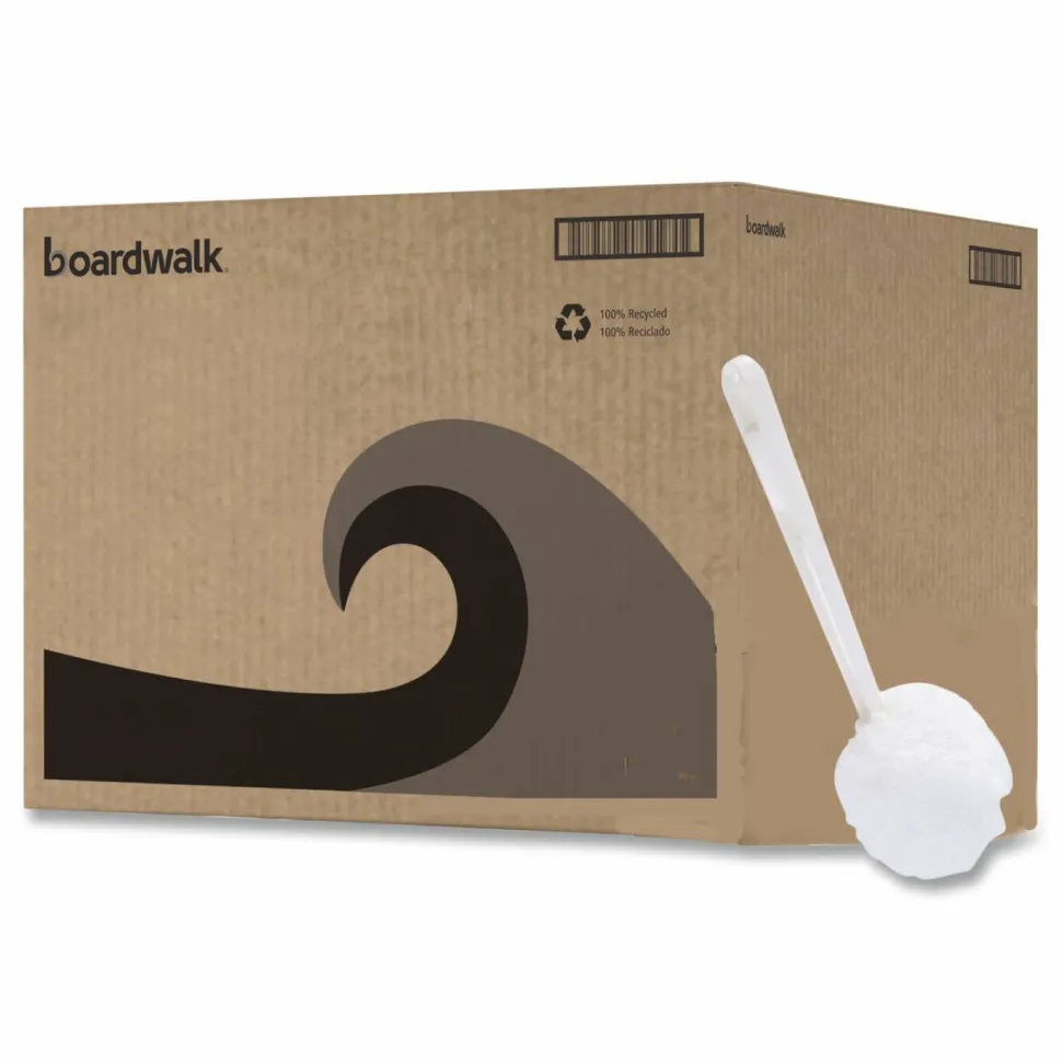 Boardwalk Deluxe Toilet Bowl Mop, 12" Handle, 2" Mop Head, White, 25/Carton