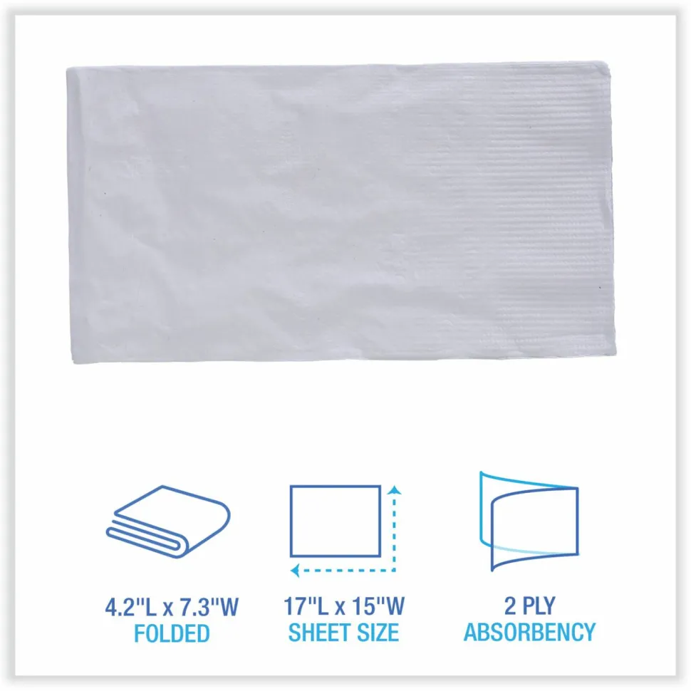 Boardwalk Dinner Napkin, 2-Ply, 17 x 15, White, 100/Pack, 30 Packs/Carton