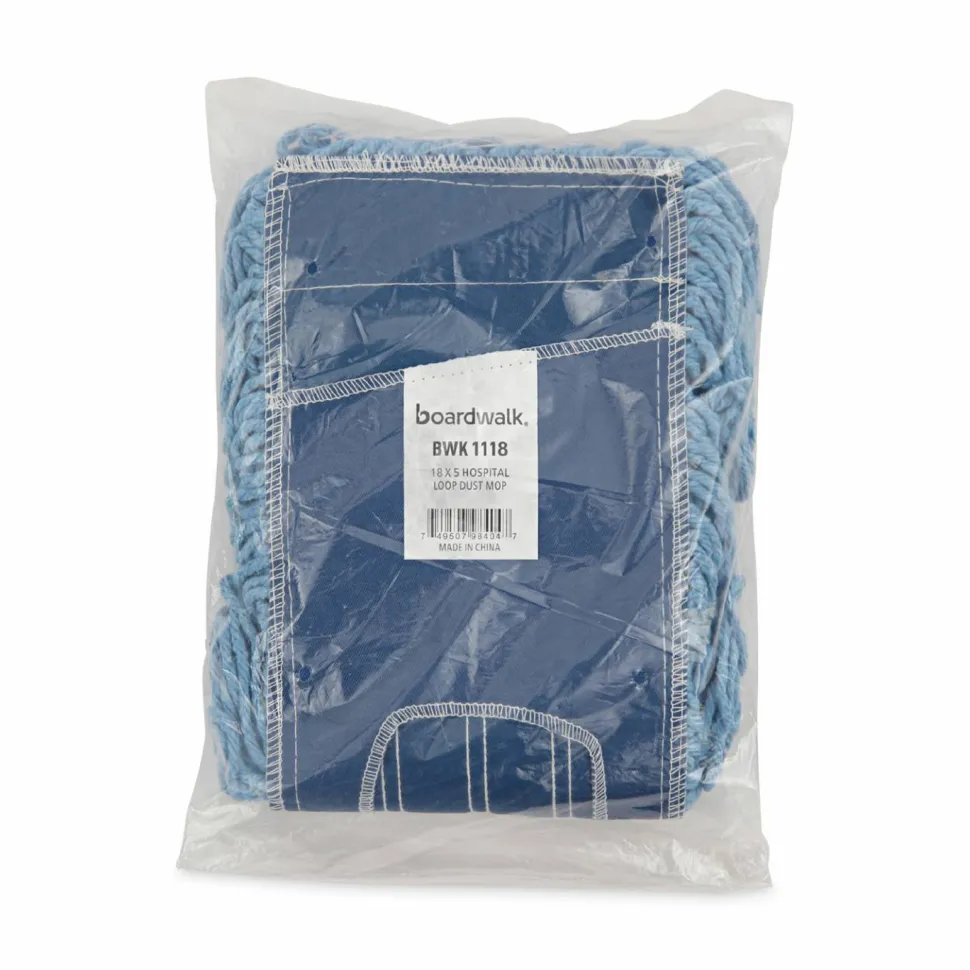 Boardwalk Dust Mop Head, Looped-End, Cotton/Synthetic Fibers, 18 x 5, Blue